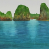 Islands of Thailand. Watercolour on Gessoed paper. 9.5x17". Artist Lianne Todd. $295.