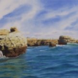 Algarve Coastline. Watercolour on Paper. 15x22". Artist Lianne Todd. $500.00